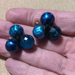 Vintage Blue Beaded Screw Back Earrings